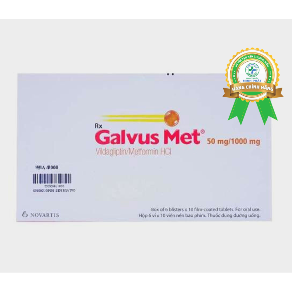 Thuốc Galvus Met 50mg/1000mg Novartis điều trị tiểu đường type 2 (6 vỉ x 10 viên)